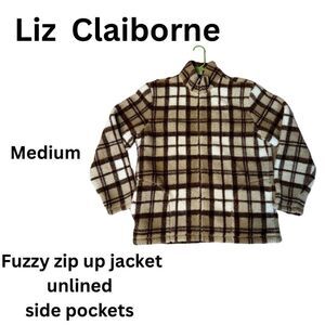 Excellent Used Condition Fuzzy Plaid Jacket Unlined Size Medium Liz Claiborne